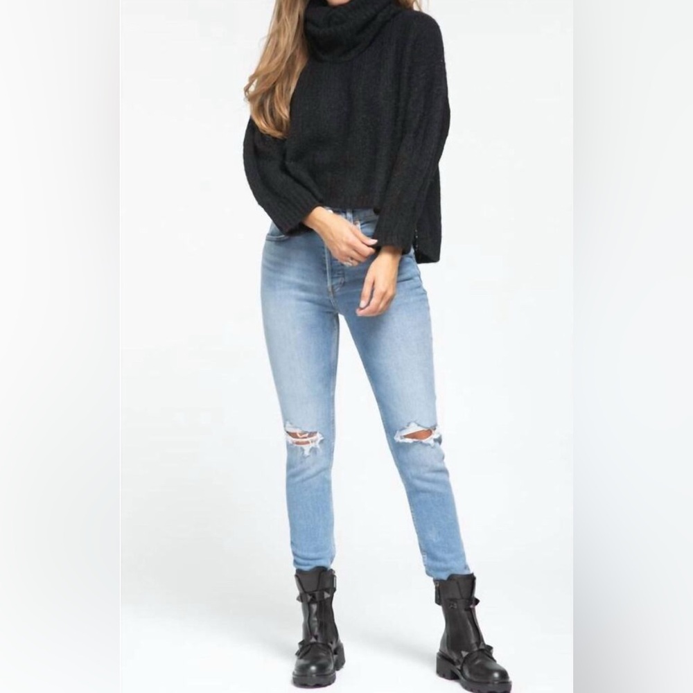 RE/DONE High Rise Ankle Crop Fade with Destroy Blue Jeans Women's Size 30